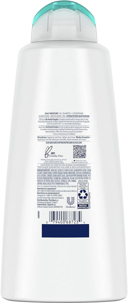 Dove Daily Moisture 2 in 1 Shampoo & Conditioner with Bio-Nourish Complex Moisturizes and Nourishes Dry Hair (750 ml).