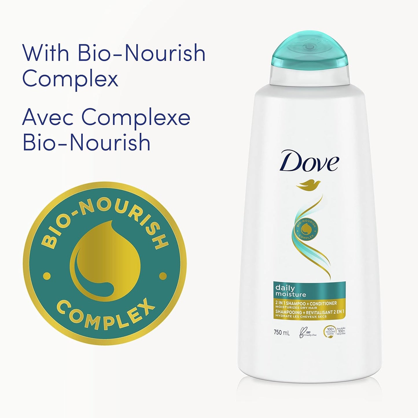 Dove Daily Moisture 2 in 1 Shampoo & Conditioner with Bio-Nourish Complex Moisturizes and Nourishes Dry Hair (750 ml).