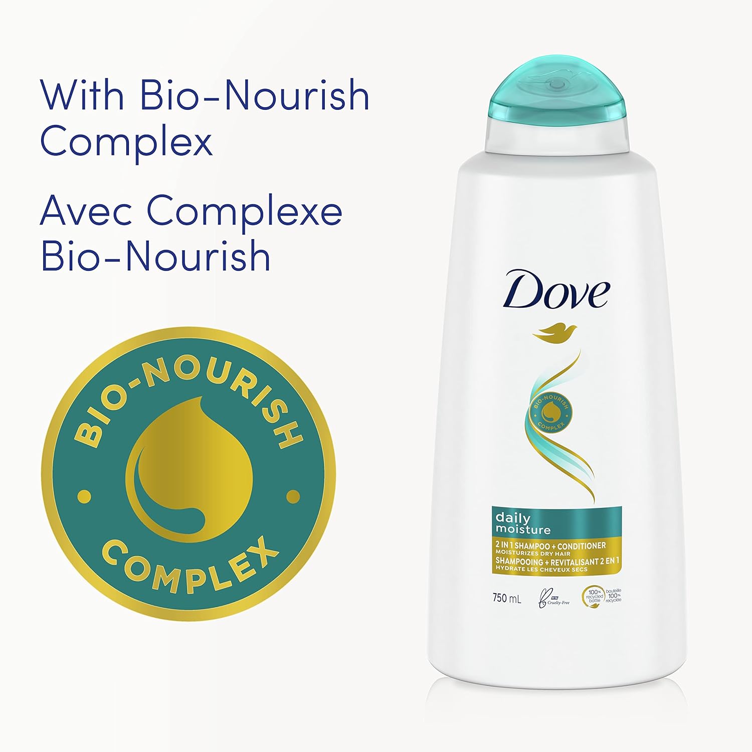 Dove Daily Moisture 2 in 1 Shampoo & Conditioner with Bio-Nourish Complex Moisturizes and Nourishes Dry Hair (750 ml).