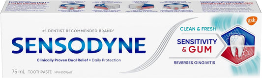 Sensodyne Sensitivity and Gum Mint Toothpaste, Strengthens and Protects Sensitive Teeth and Gums (75 ml).