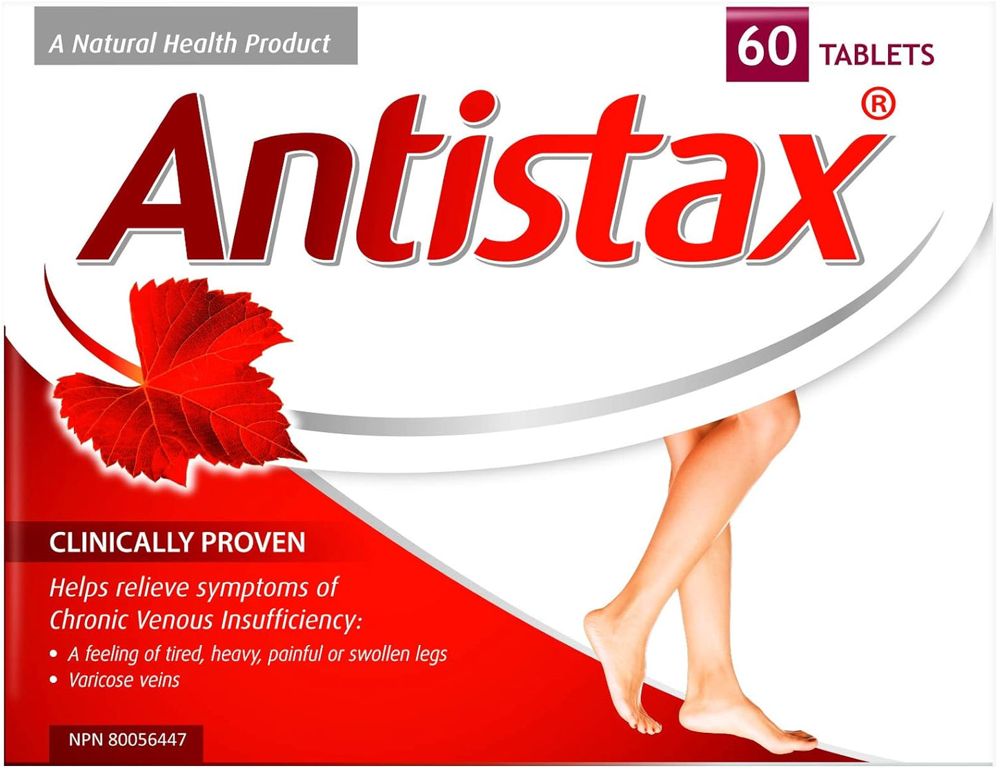 Antistax 60 Count, Helps Relieve Symptoms of Chronic Venous Insufficiency (CVI), Including Tired, Heavy, Swollen, Legs, Varicose Veins