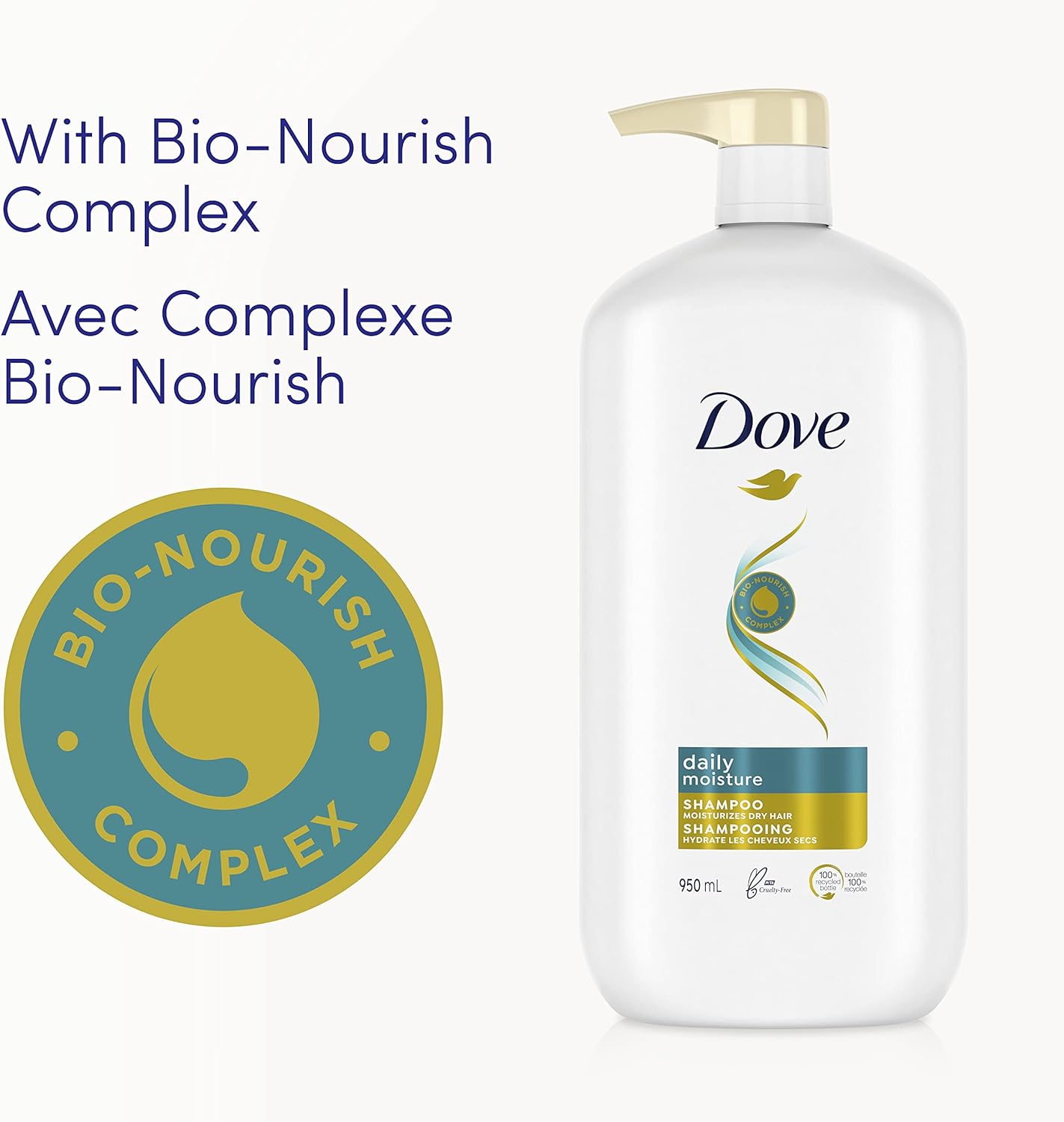 Dove Daily Moisture Shampoo Hydrates and Nourishes Dry Hair for up to 5X Smoother Hair (950 ml).