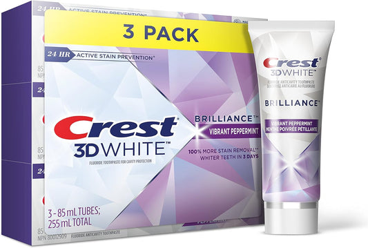 Crest 3D White Brilliance Toothpaste, Vibrant Peppermint (A pack of three 85 ml).