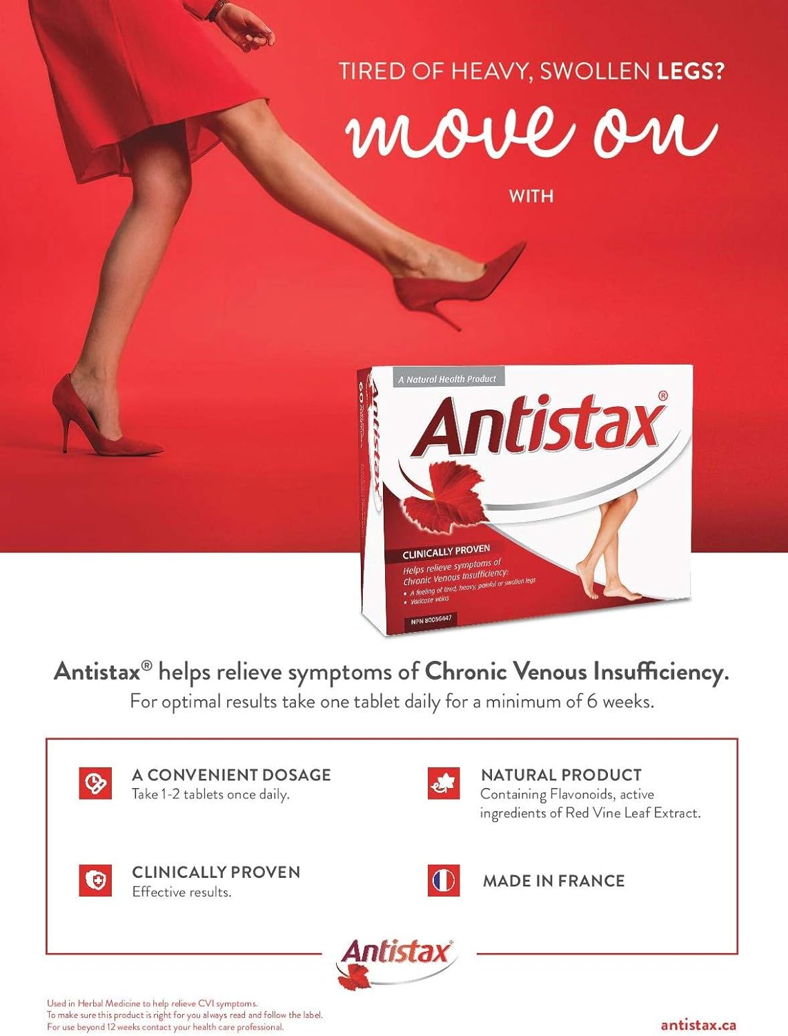 Antistax 60 Count, Helps Relieve Symptoms of Chronic Venous Insufficiency (CVI), Including Tired, Heavy, Swollen, Legs, Varicose Veins