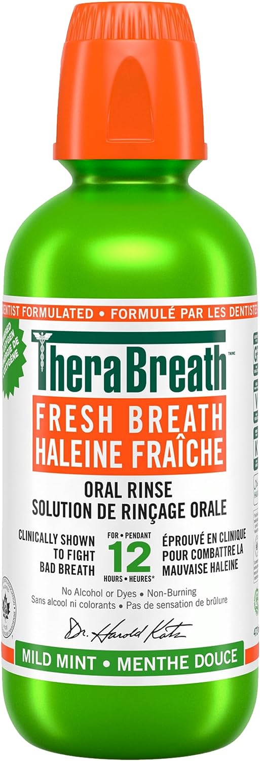 Therabreath Fresh Breath Oral Rinse - Mild Mint Mouthwash, Fights Bad Breath, Certified Vegan, Gluten-Free, & Kosher, Mouthwash (473 ml).