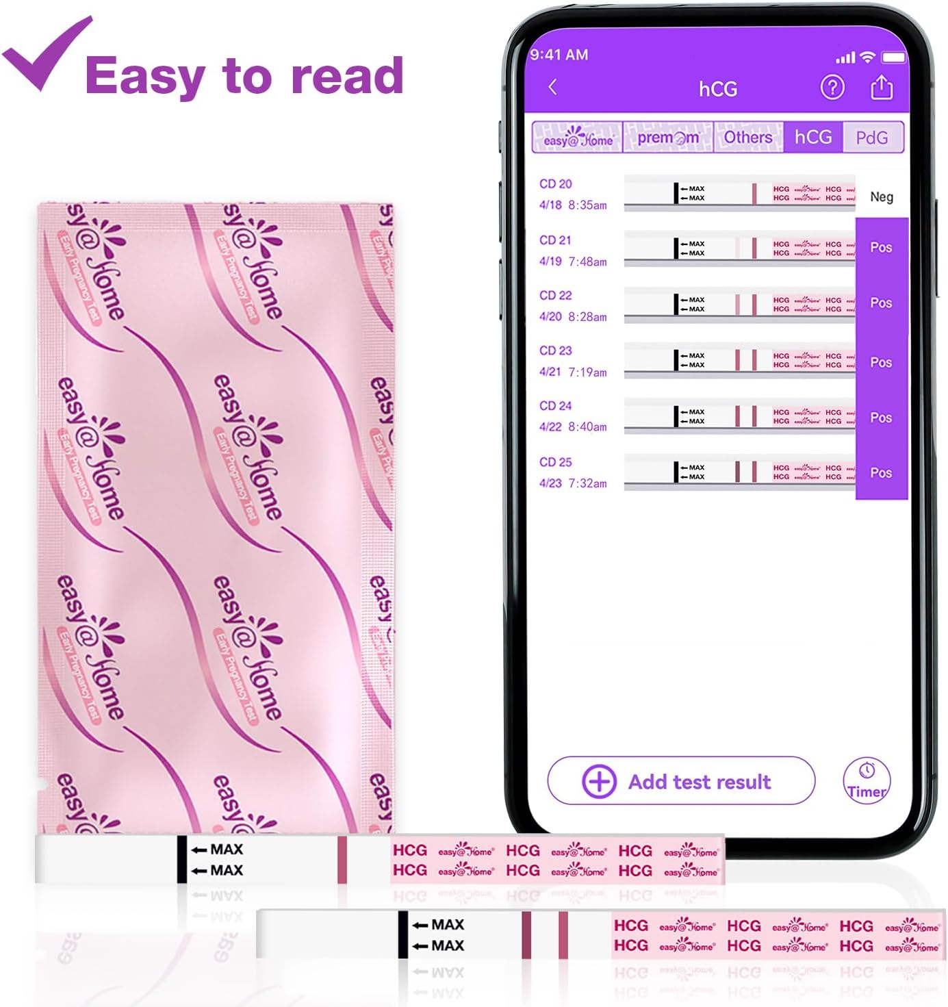 Easy@Home Pregnancy Test Strips: 20 Pack Early Detection Pregnancy Tests - Highly Sensitive Hcg Urine Tests Bulk for Home Use | Accurate Fertility Tests Kit