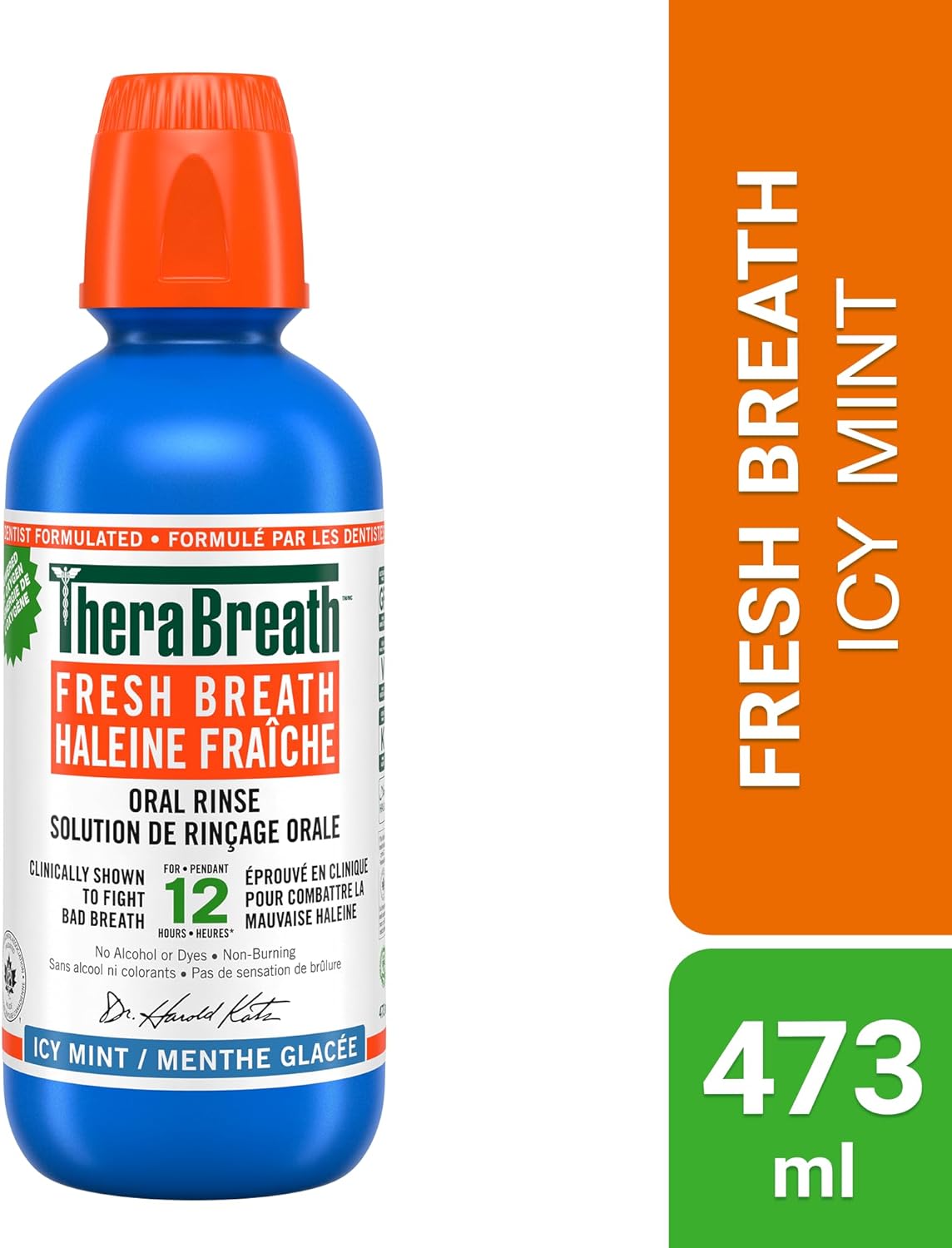 Therabreath Fresh Breath Oral Rinse - Icy Mint | Fights Bad Breath | Certified Vegan, Gluten-Free, & Kosher (473 ml).