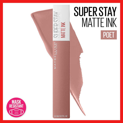 Maybelline New York Super Stay Matte Ink Liquid Lipstick, Long Lasting High Impact Color, up to 16H Wear, Poet, Light Rosey Nude (0.17 oz).