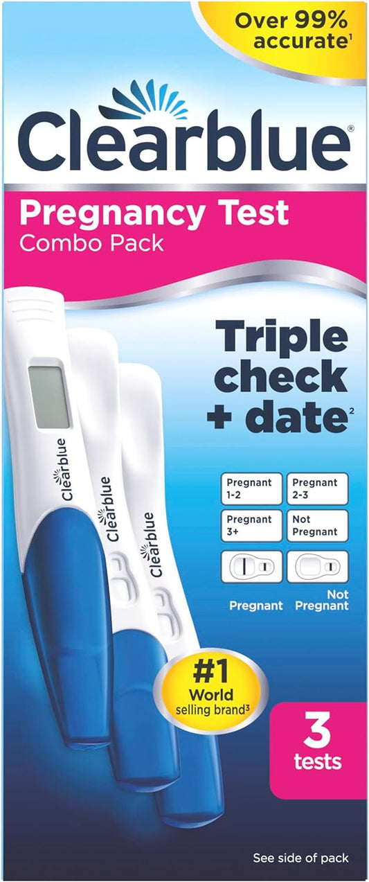 Clearblue Pregnancy Test Triple Check & Date Combo Pack, 3 Tests (1 Digital, 2 Visual)