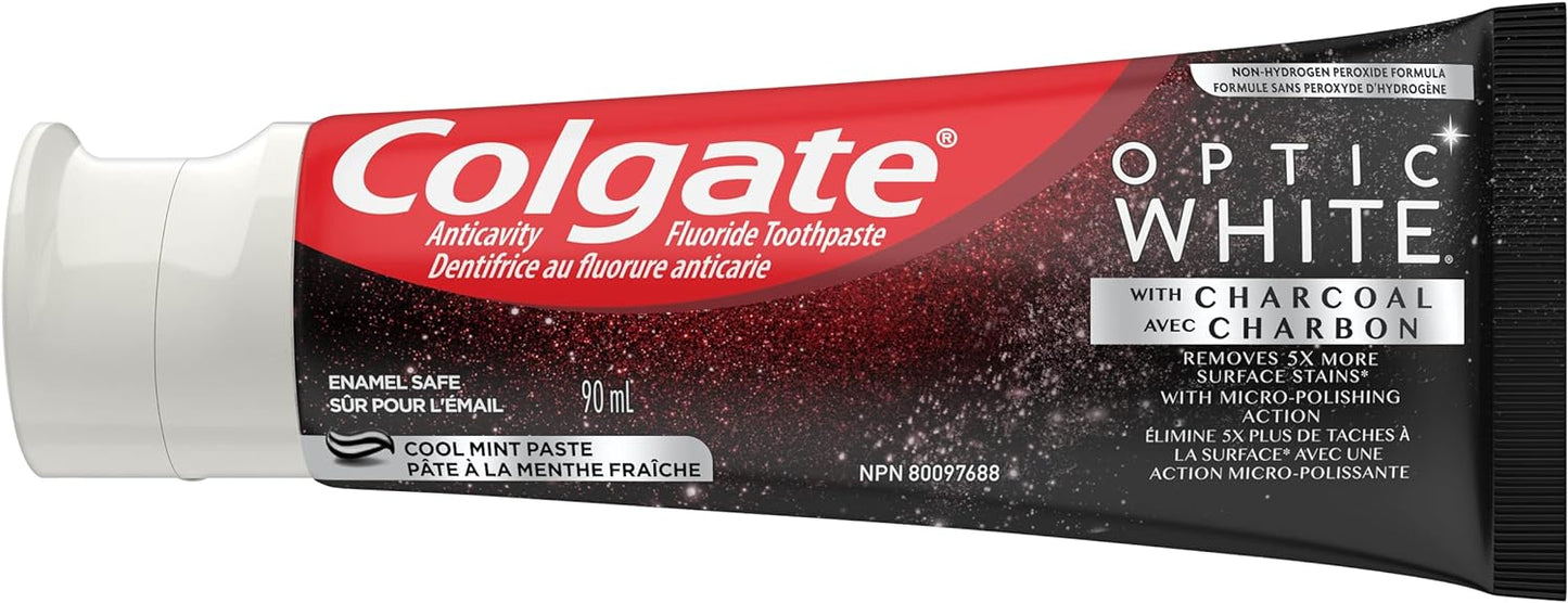 Colgate Optic White with Charcoal Toothpaste, Cool Mint Paste (90 ml).