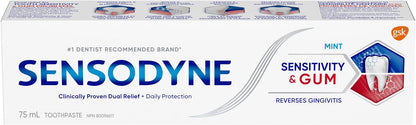 Sensodyne Sensitivity and Gum Mint Toothpaste, Strengthens and Protects Sensitive Teeth and Gums (75 ml).