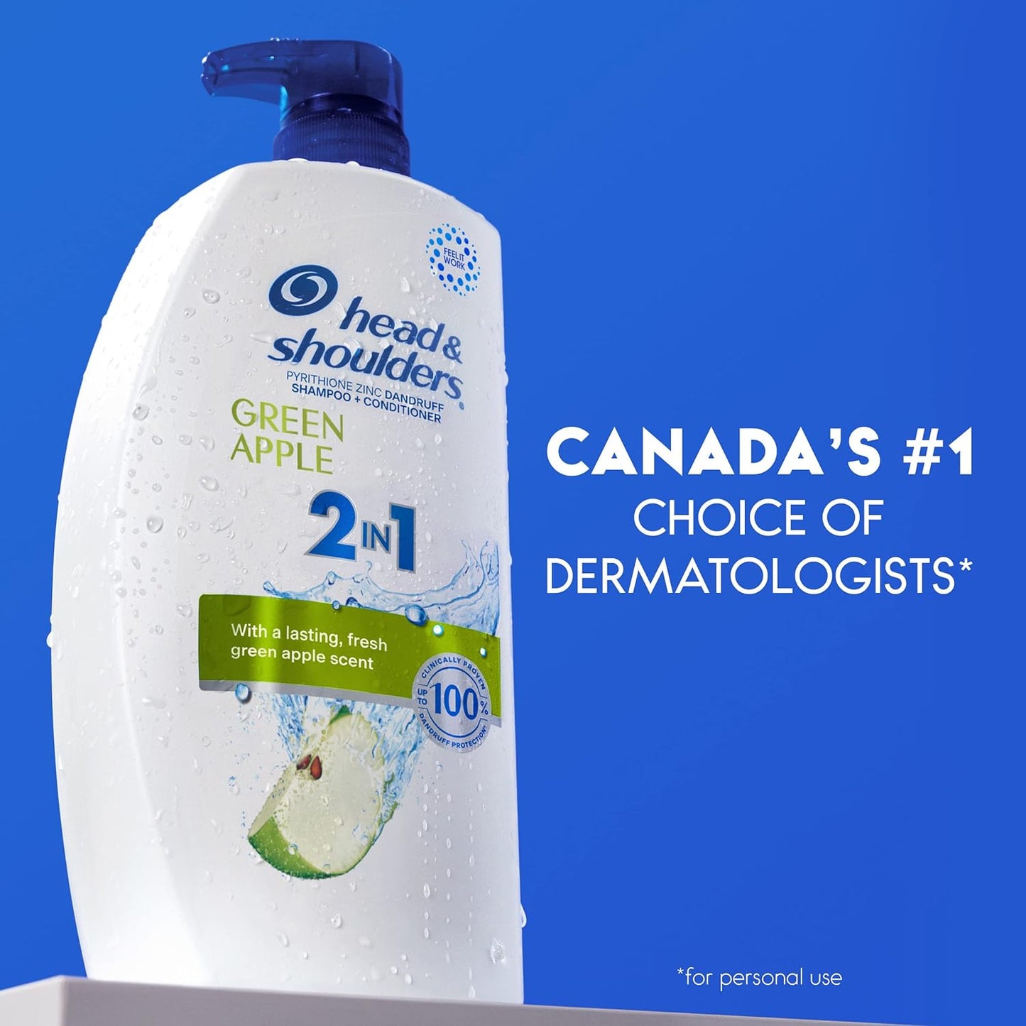 Head & Shoulders Green Apple 2-In-1 Shampoo + Conditioner, White,Green,Blue (835 ml).