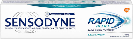 Sensodyne Rapid Relief Daily Sensitivity Toothpaste, Plaque and Tartar Remover for Teeth, Fresh Breath, Prevents Cavities, Extra Fresh (75 ml).