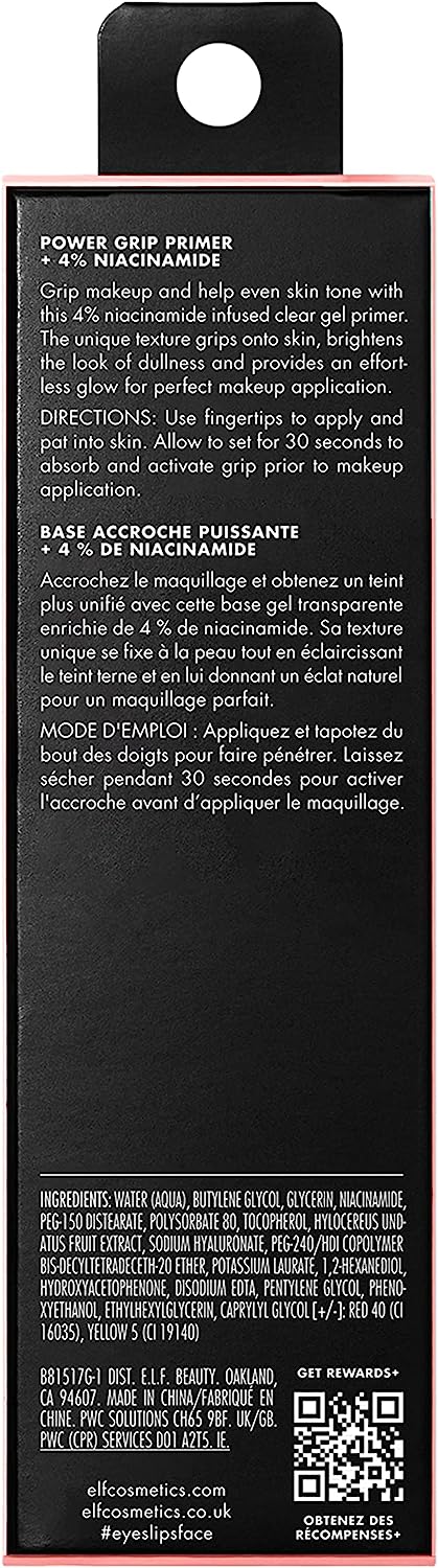 Elf Cosmetics Power Grip Primer + 4% Niacinamide, Gel-Based & Hydrating Face Primer, Evens Skin & Brightens, Grips Makeup, Vegan & Cruelty-Free, 0.811 Fl Oz , Pinktic