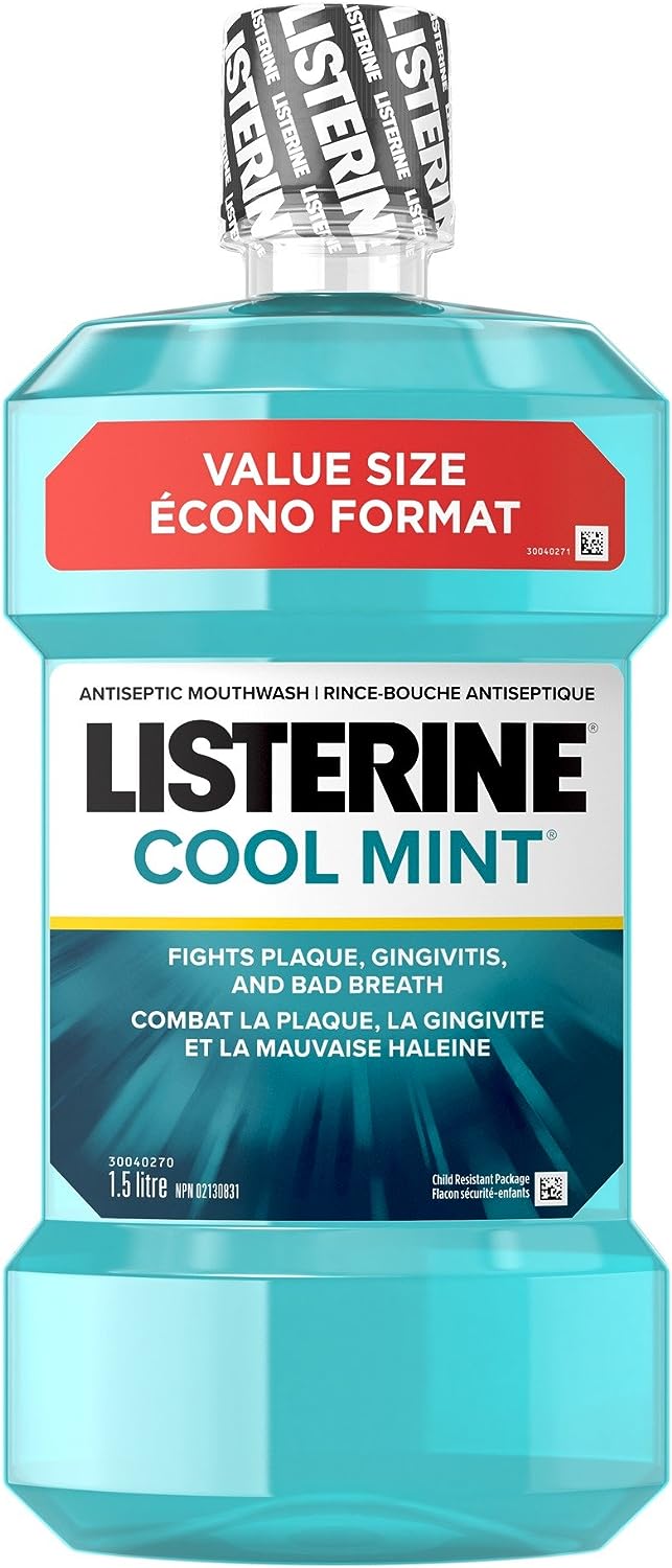 Listerin Antiseptic Mouthwash for Gingivitis and Teeth Plaque - Contains Thymol, Menthol, and Eucalyptol as Essential Oils - 1.5L, Blue