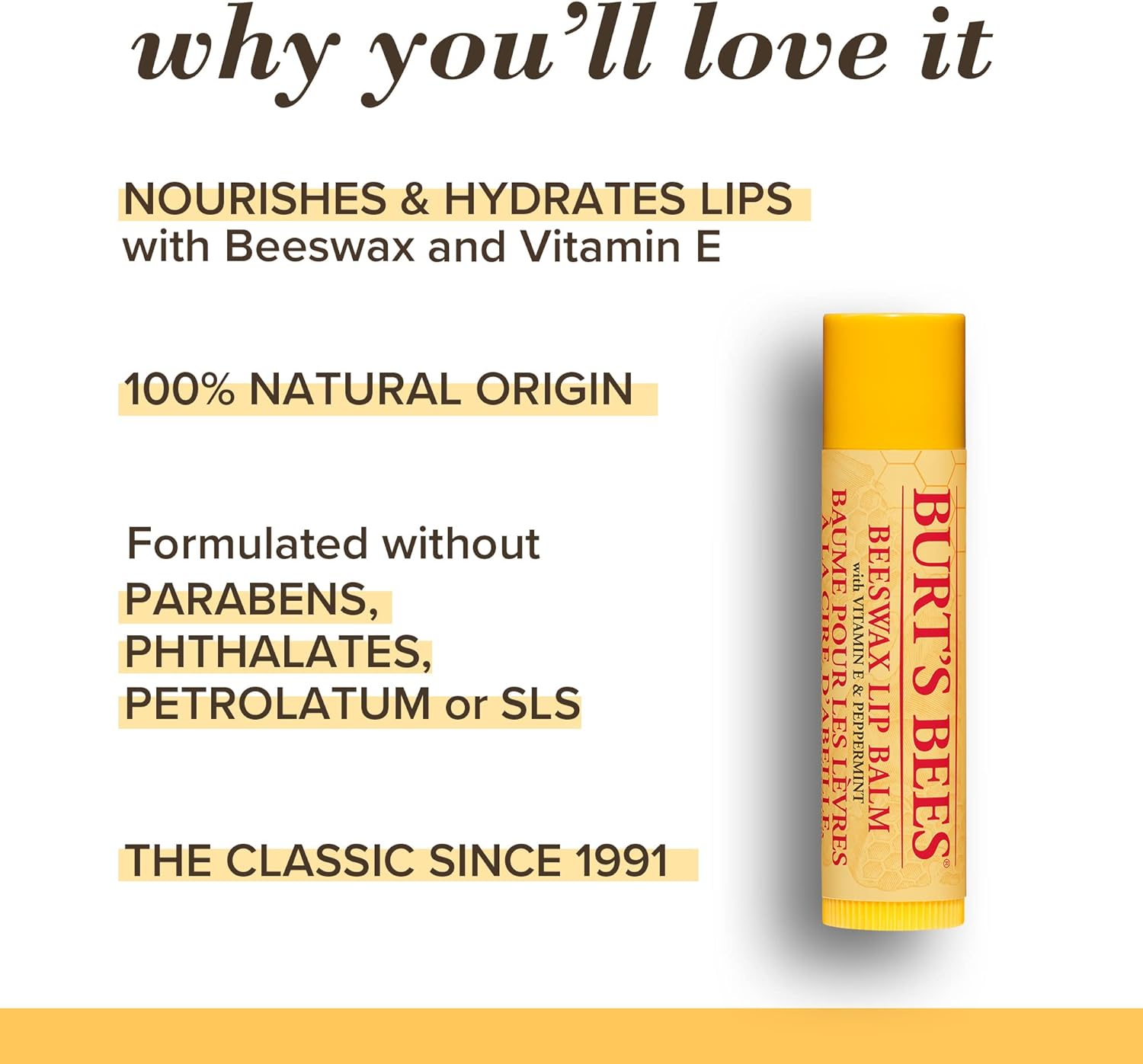 Moisturizing Lip Balm for Dry Chapped Lips, Holiday Gift, Stocking Stuffer, 100% Natural Origin, Original Beeswax with Vitamin E & Peppermint Oil, 3 Tubes, Value Pack