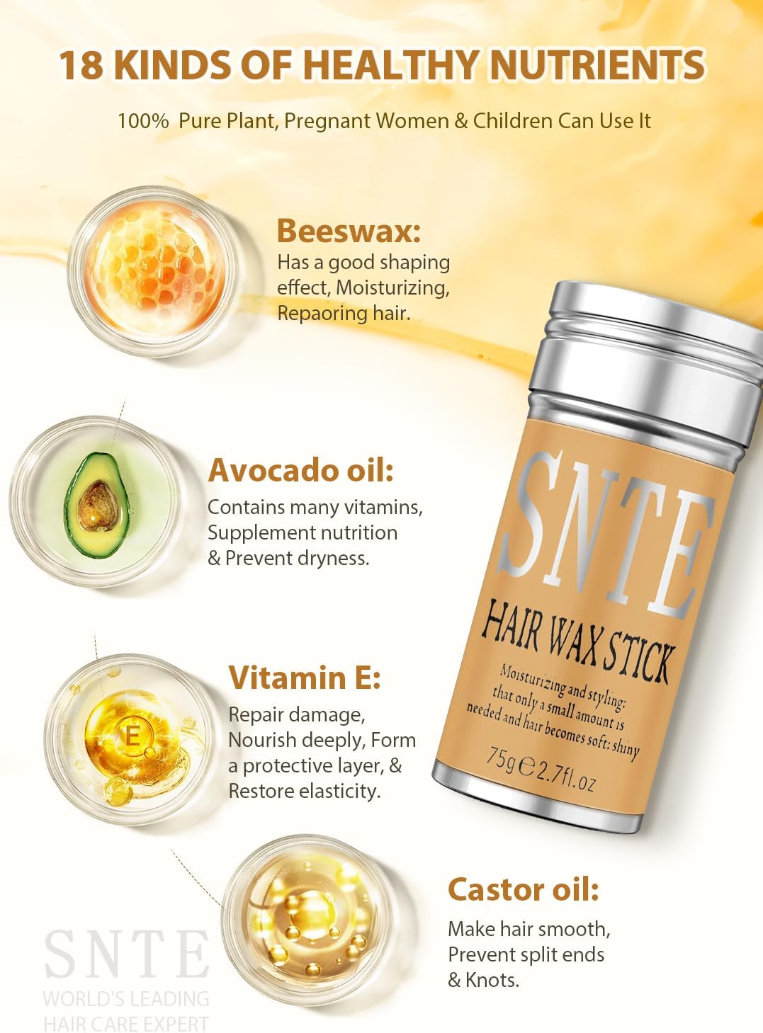 SNTE Hair Wax Stick, Wax Stick for Hair Wigs Edge Control Slick Stick Hair Pomade Stick Non-Greasy Styling Wax for Fly Away & Edge Frizz Hair 2.7 Oz