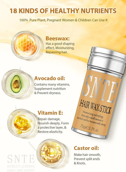 SNTE Hair Wax Stick, Wax Stick for Hair Wigs Edge Control Slick Stick Hair Pomade Stick Non-Greasy Styling Wax for Fly Away & Edge Frizz Hair 2.7 Oz