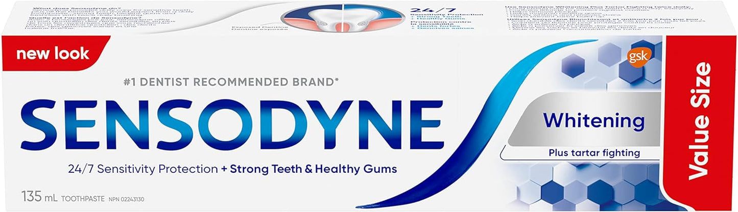 Sensodyne Whitening & Tartar Toothpaste, Strengthens Protects and Whitens Sensitive Teeth (135 ml).