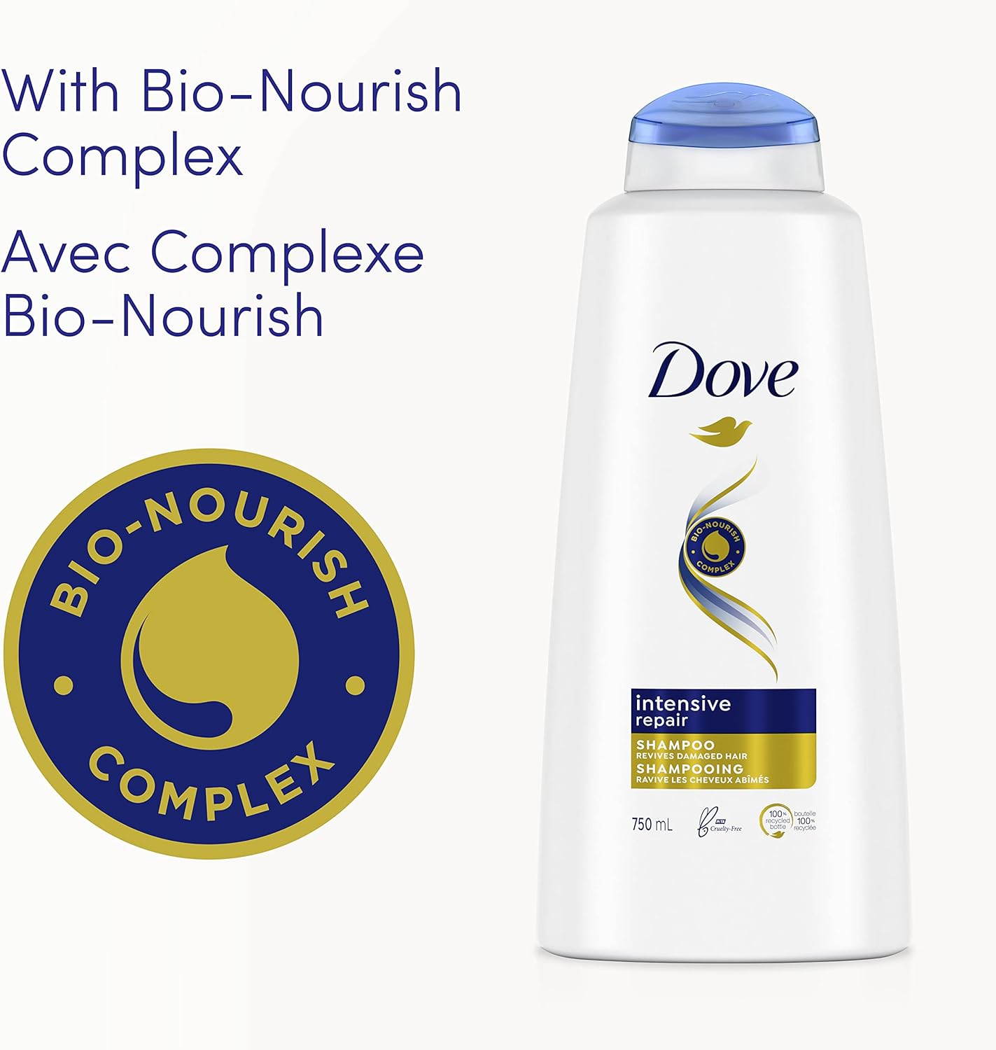 Dove Intensive Repair Shampoo with Bio-Nourish Complex Revives Damaged Hair (750 ml).