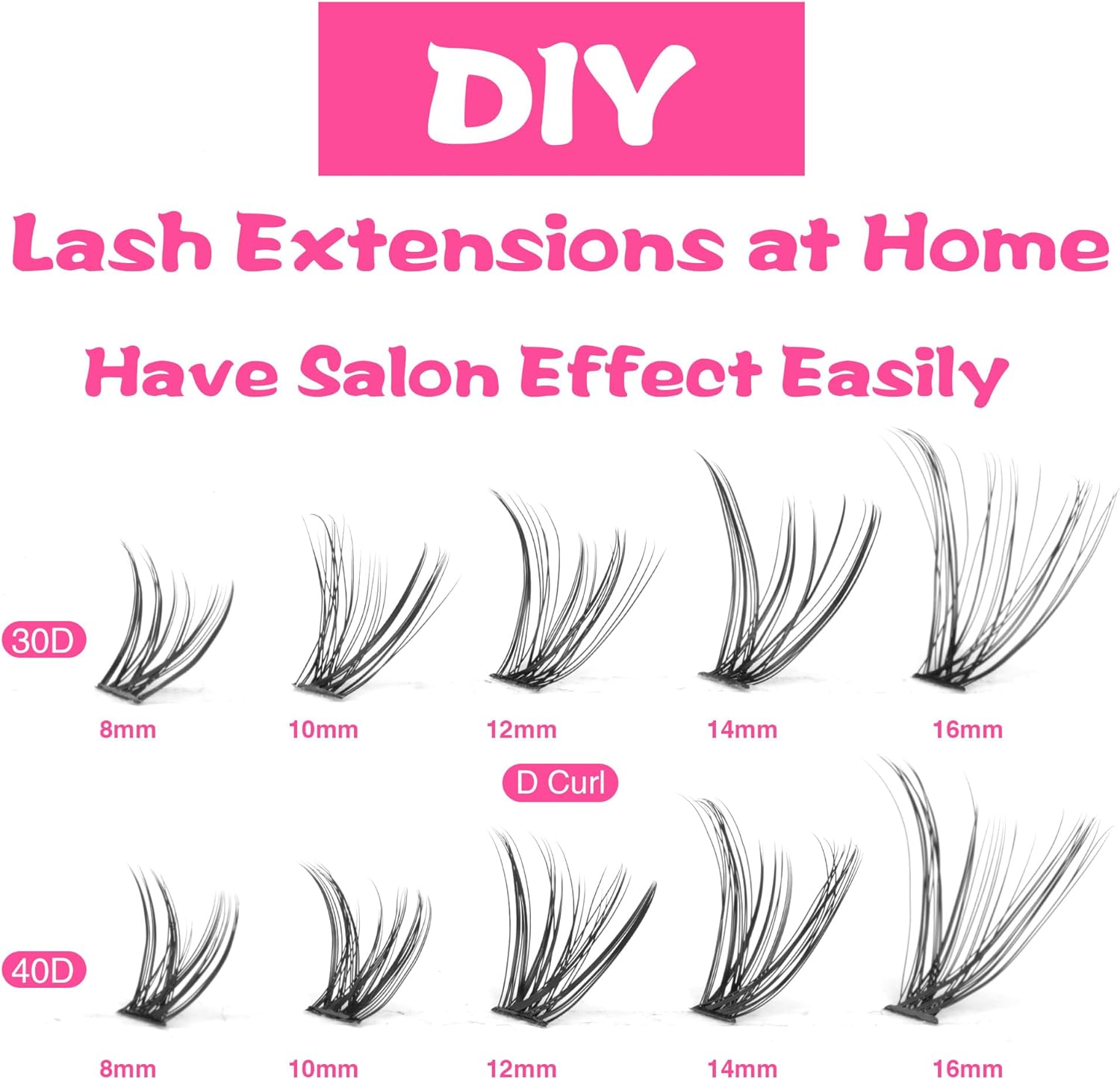 EYDEVRO Lash Extension Kit 240 Pcs Lash Clusters Eyelash Extension Kit, 30D40D Individual Lashes with Lash Bond and Seal and Lash Applicator Tweezers D Curl 8-16Mm Mixed Length Clusters Lashes