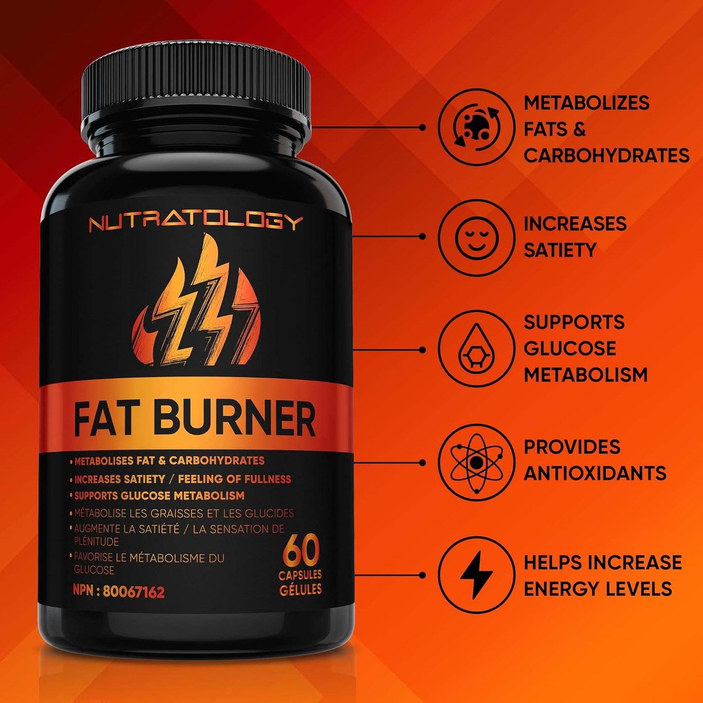 Nutratology Thermogenic Fat Burner Formulated to Metabolize Carbohydrates & Fats - Appetite Suppressant That Helps to Increase Satiety - Weight Loss Pills for Women & Men - Bloating Relief - Keto-Friendly - 60 Diet Pills / Capsules