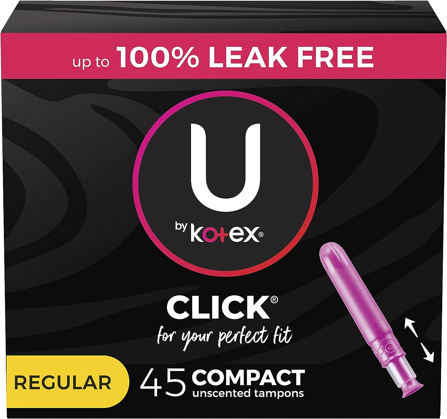 U by Kotex Click Compact Tampons, Regular Absorbency, Unscented, 45 Count