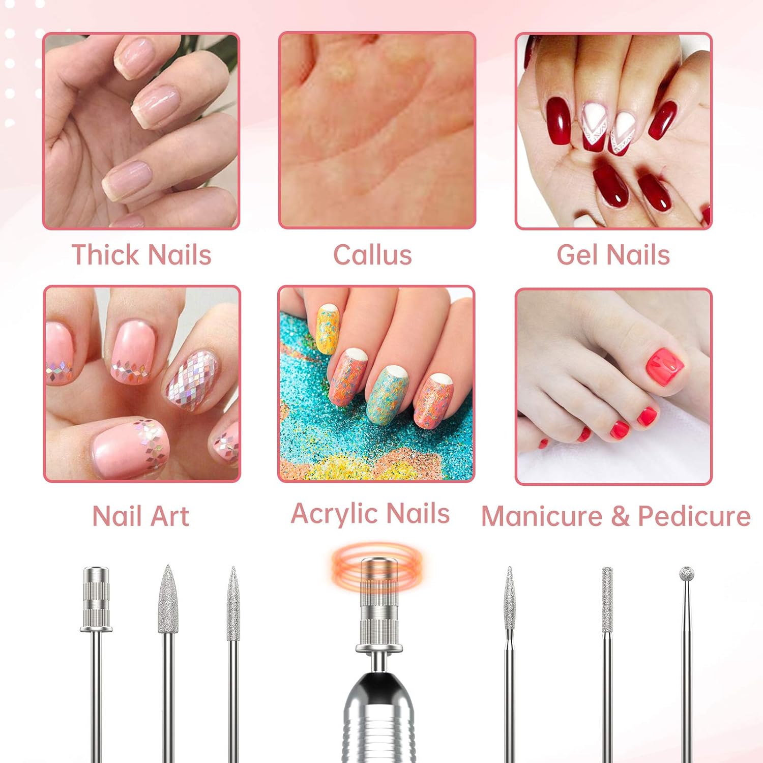 Delanie Professional Nail Drill for Acrylic Nails, High Torque 35,000 RPM Rechargeable Electric Nail File for Acrylic Nails, 2,000Mah, LCD Display, High Speed, Low Heat, Low Vibration Rose Gold