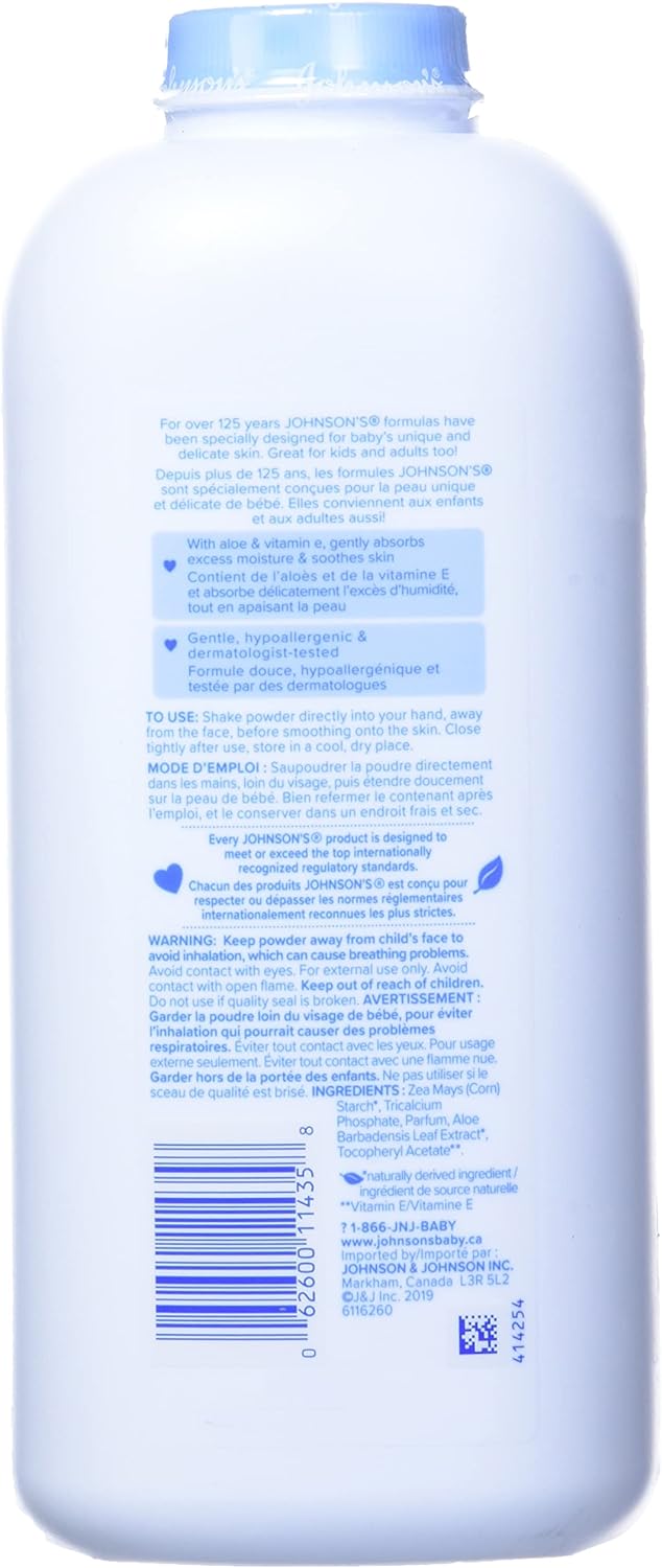 Johnson's Baby Powder with Aloe Vera, Vitamin E, and Cornstarch, 623G