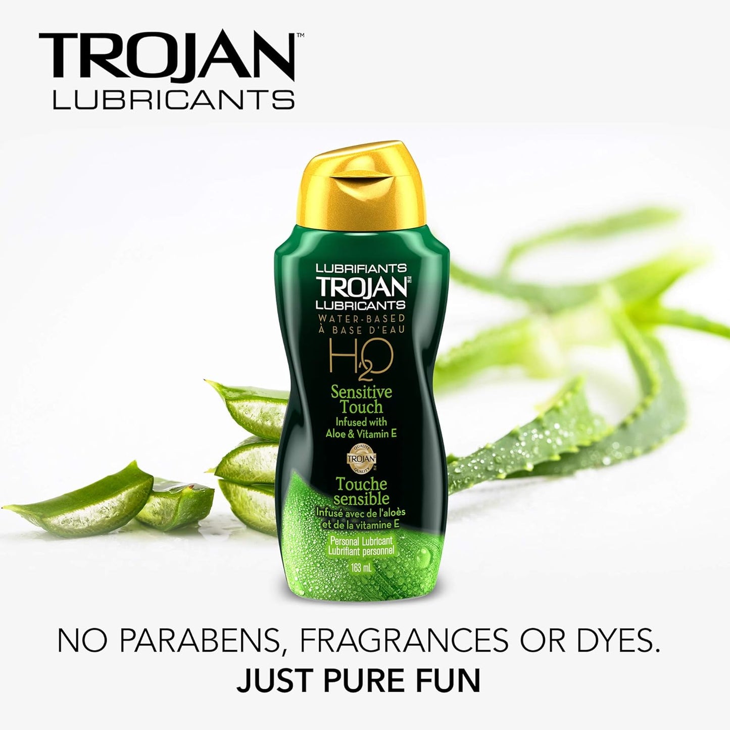Trojan H20 Sensitive Touch Water-Based Personal Lube, Aloe & Vitamin E Infused Lubricant, Hyaluronic Moisturizers, Fragrance, Dye & Paraben Free (163 ml).