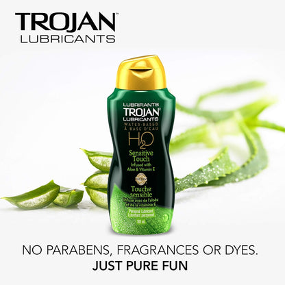 Trojan H20 Sensitive Touch Water-Based Personal Lube, Aloe & Vitamin E Infused Lubricant, Hyaluronic Moisturizers, Fragrance, Dye & Paraben Free (163 ml).