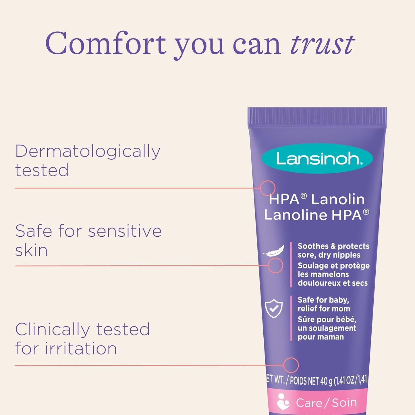 Lansinoh HPA Lanolin Nipple Cream, Safe for Baby and Mom, Breastfeeding Essentials, 40 Grams