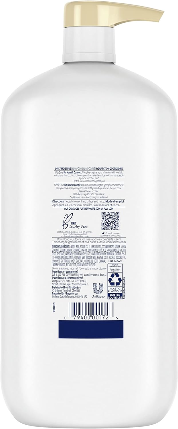 Dove Daily Moisture Shampoo Hydrates and Nourishes Dry Hair for up to 5X Smoother Hair (950 ml).