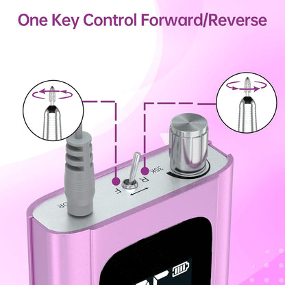 Delanie Professional Nail Drill for Acrylic Nails, High Torque 35,000 RPM Rechargeable Electric Nail File for Acrylic Nails, 2,000Mah, LCD Display, High Speed, Low Heat, Low Vibration Purple