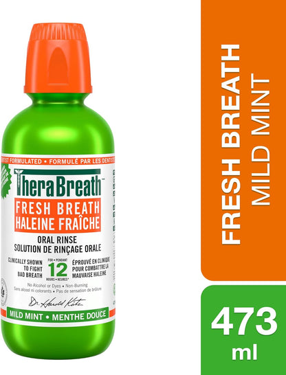 Therabreath Fresh Breath Oral Rinse - Mild Mint Mouthwash, Fights Bad Breath, Certified Vegan, Gluten-Free, & Kosher, Mouthwash (473 ml).