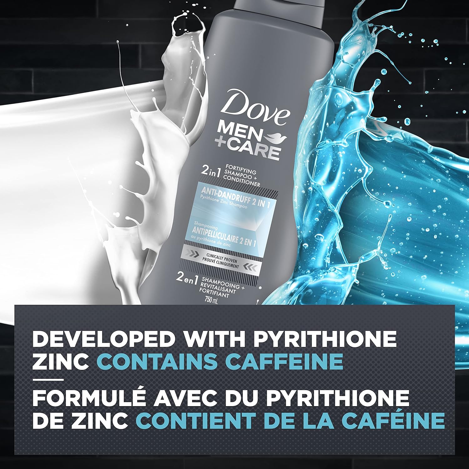 Dove Fortifying 2 in 1 Shampoo & Conditioner for Visibly Healthier-Looking Hair anti Dandruff Hair Care with Pyrithione Zinc and Caffeine (750 ml).
