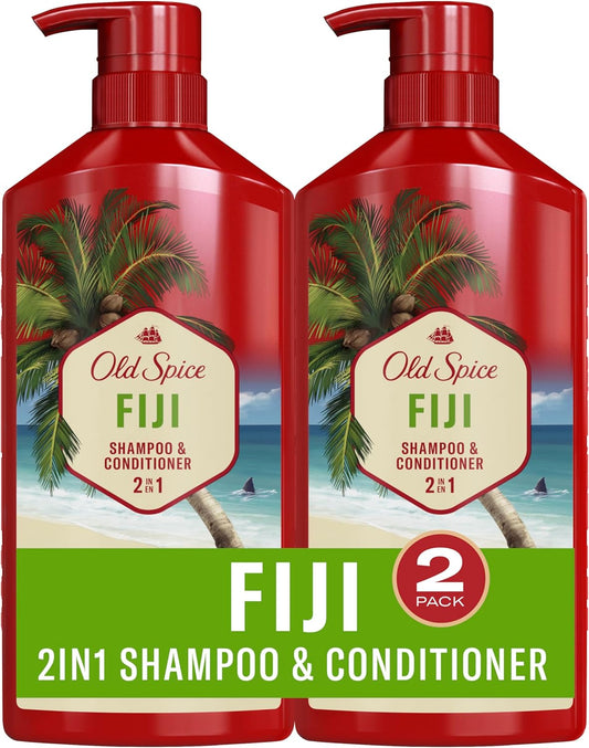 Old Spice Fiji 2-In-1 Shampoo and Conditioner for Men (A pack of two 650 ml bottles).