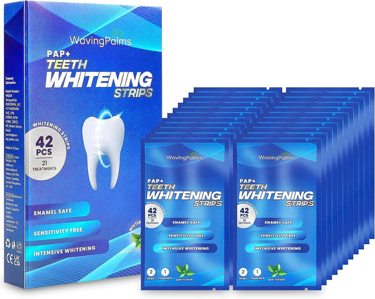 Waving Palms Whitening Strips, Teeth Whitening Strips, Teeth Whitening,42 Upgraded Sensitivity Free Teeth Whitening Strips, Peroxide Free, 21 Treatments for Teeth Whitening, Professional and Safe White Strips