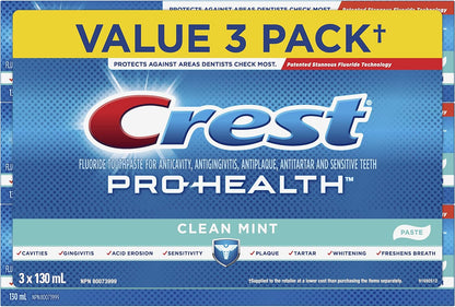 Crest Pro-Health Toothpaste Smooth Formula, Clean Mint (A pack of three 130 ml).