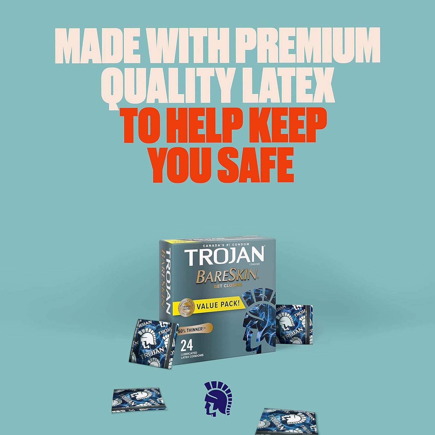 Trojan Bareskin Original Lubricated Latex Thin Condoms, 24 Count