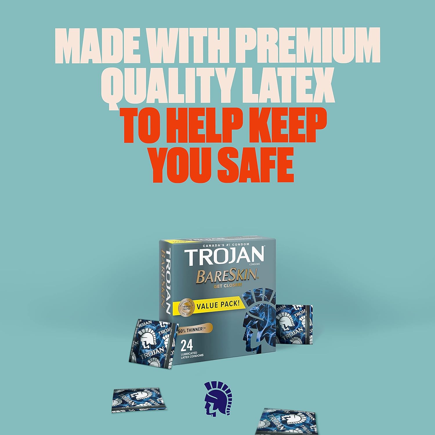 Trojan Bareskin Original Lubricated Latex Thin Condoms, 24 Count