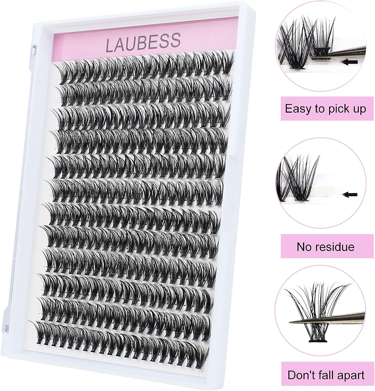 Cluster Lashes 240Pcs 40D DIY Eyelash Extension D Curl Long Individual Lashes Mixed Tray Faux Mink Lash Clusters Extensions 0.07 0.10 Black (40D-0.07D-9-16Mm) (Choose Sold by  Lashes)