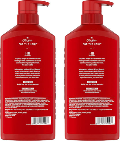 Old Spice Fiji 2-In-1 Shampoo and Conditioner for Men (A pack of two 650 ml bottles).