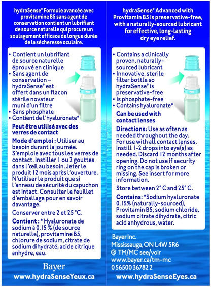 HydraSense Advanced Eye Drops, for Dry Eyes, Preservative Free, Naturally Sourced Lubricant, with Provitamin B5, Home and Away Twin Pack (2 X 10 Ml), 20 Ml