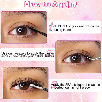 EYDEVRO Lash Extension Kit 240 Pcs Lash Clusters Eyelash Extension Kit, 30D40D Individual Lashes with Lash Bond and Seal and Lash Applicator Tweezers D Curl 8-16Mm Mixed Length Clusters Lashes