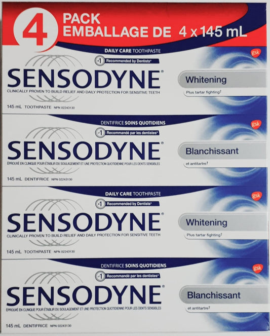 Sensodyne Teeth Whitening plus Tartar Fighting Toothpaste (A pack of four 145 ml).