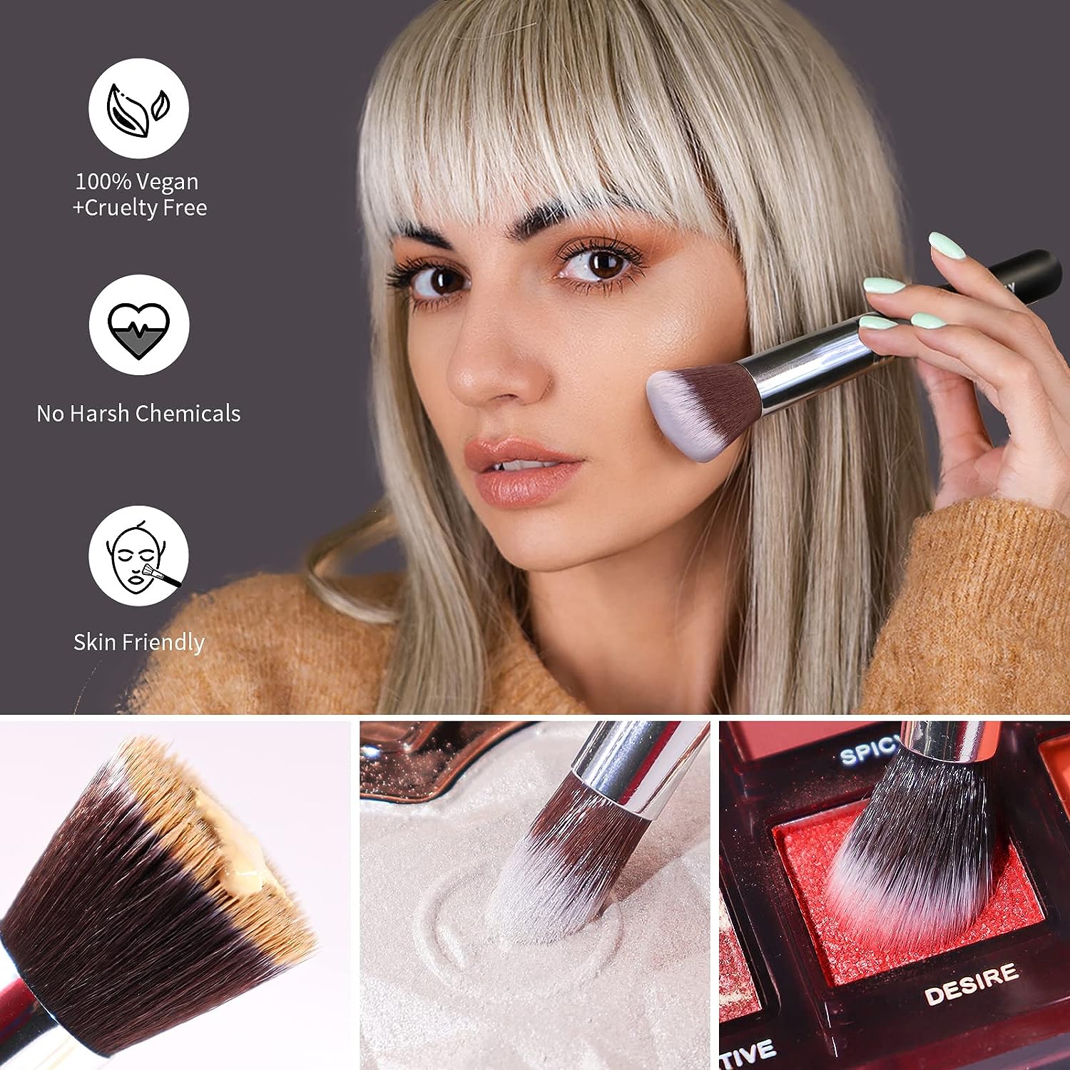 12Pcs Makeup Brush Set Premium Synthetic Foundation Face Powder Blush Eyeshadow Kabuki Brush Kit, Professional Makeup Brushes with 2Pcs Makeup Sponge (Black/Silver)