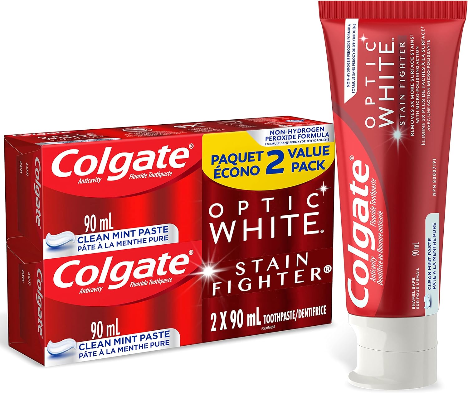 Colgate Optic White Stain Fighter Gel Toothpaste (A pack of two 90 ml).