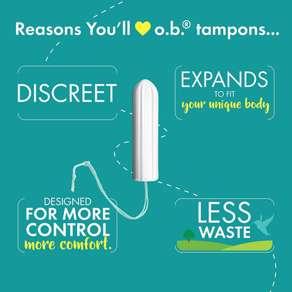 o.b. Original Non-Applicator Tampons, Regular Absorbancy, Pack of 40 Tampons