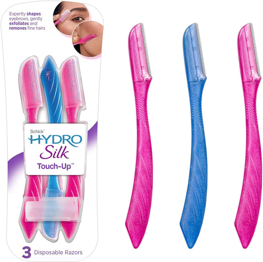 Hydro Silk Touch-Up Multipurpose Exfoliating Face Razor for Women Dermaplaning Tool, Eyebrow Razor, and Facial Razor with Precision Cover, 3 Count